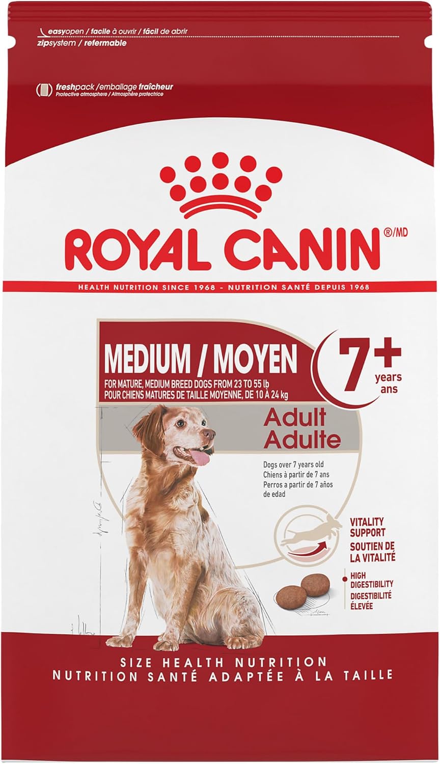 Royal Canin Size Health Nutrition Medium Adult 7+- Dry Dog Food, 30lb Bag 30 Pound (Pack of 1) 7+ Adult 07/AUG/2026