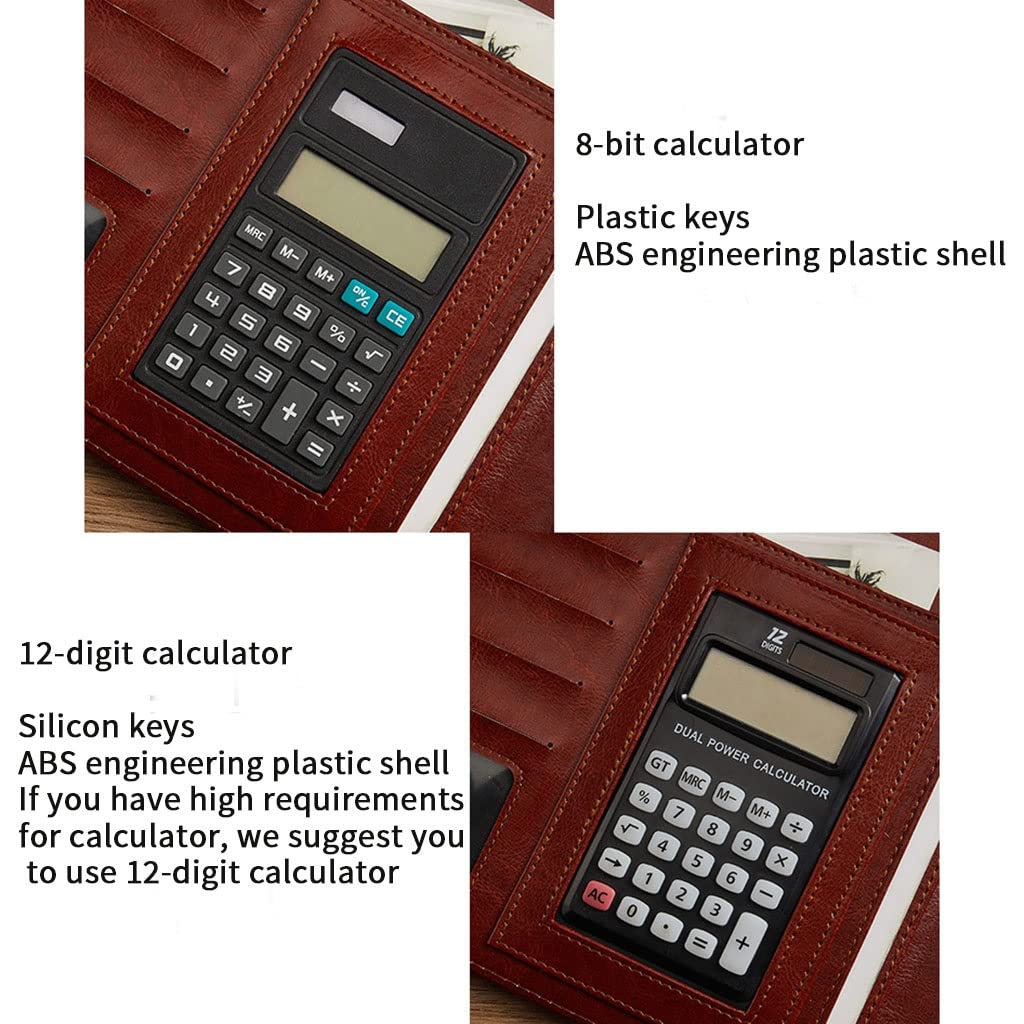Teczka konferencyjna Organizer na dokumenty， Teczka A4 z schowkiem i miejscem do przechowywania, teczka biznesowa na CV, skórzany organizer na rozmowę kwalifikacyjną(Blauw,12digit calculator)