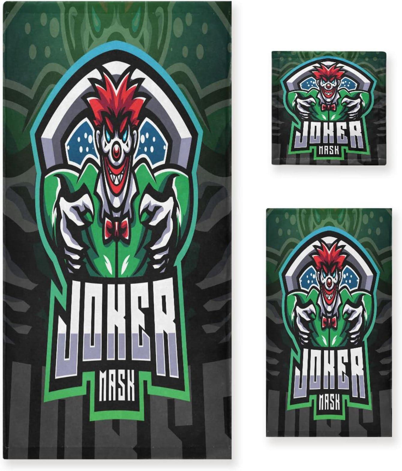 KAAVIYO Nask Joker Athletic Joker 3 Piece Towel Set for Bathroom(1 Bath Towel&1 Hand Towel&1 Washcloth) Odor Resistant Highly Absorbent Towels for Swim Beach Hotel