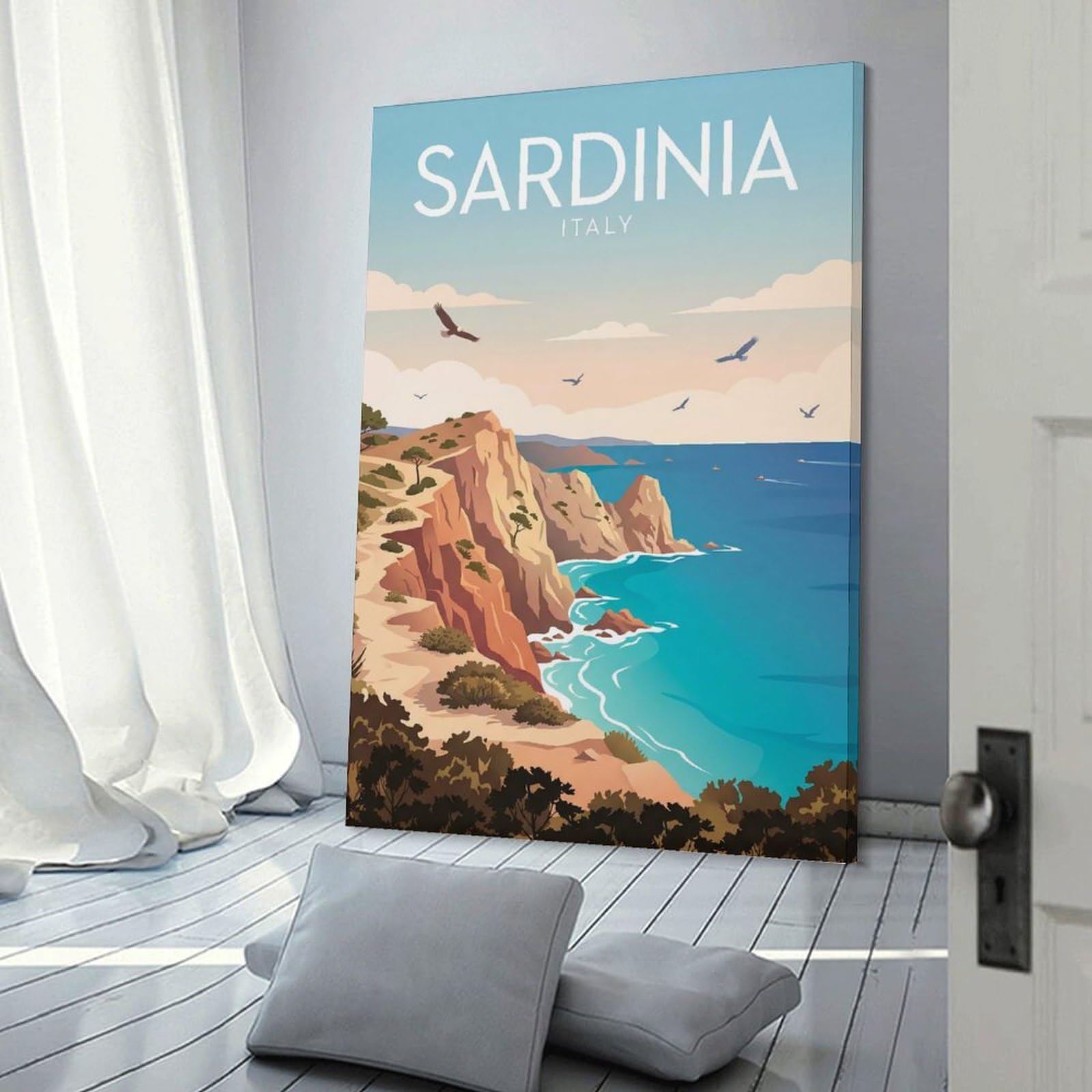 Junmoney Sardinia Italy Coastal Landscape Home Decor Wall Art 20x30inch(50x75cm), for Living Room, Lounge Or Sitting Room, A Home Accent with Warm Character