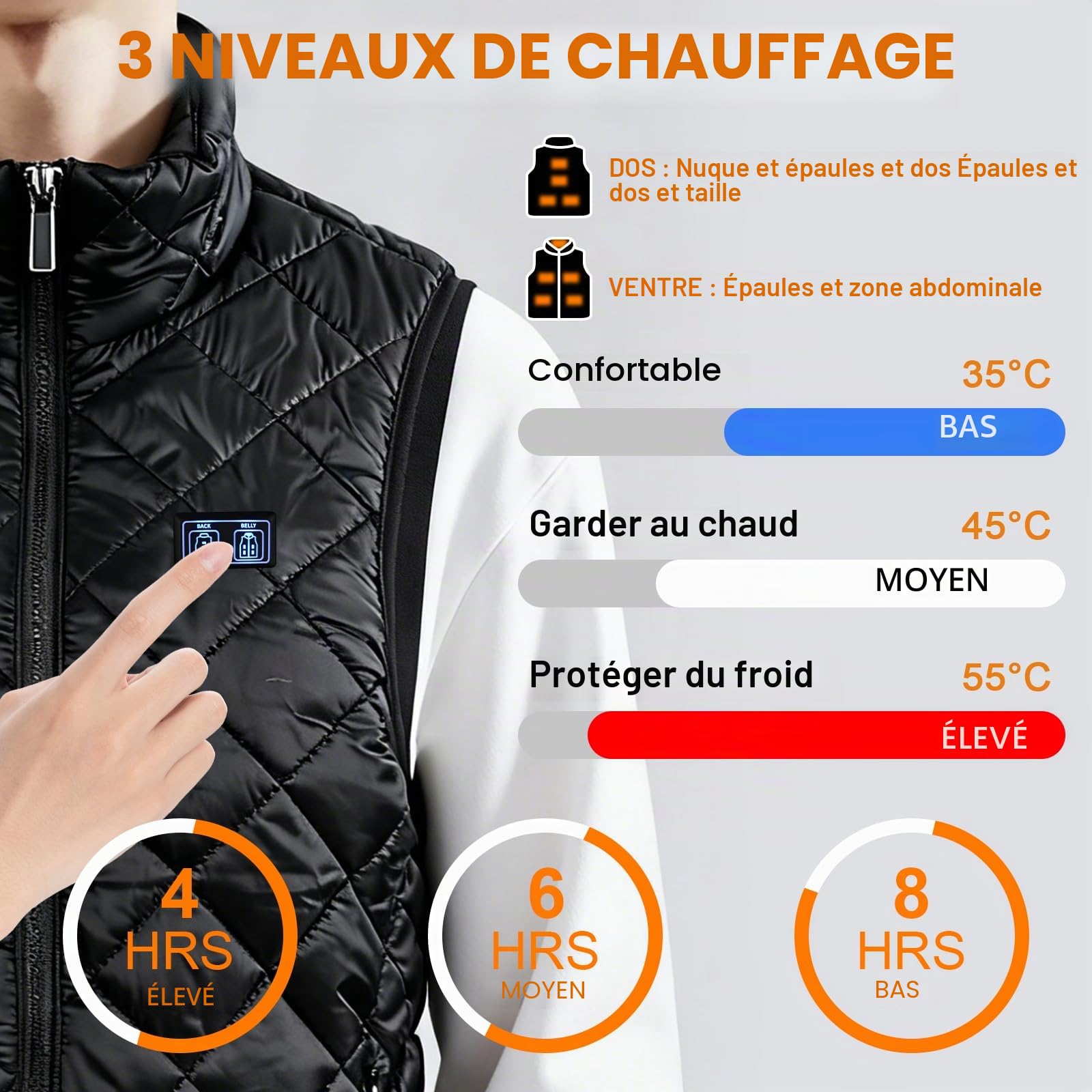 GuKKK Veste Chauffant Homme Femme, Batterie 20000mAh Gilet Chauffant Électrique Électrique USB Vêtement de Chauffage avec 9 Zones de 3 Modes de Chauffe, Hiver Lavable Chauds Gilet Chauffé