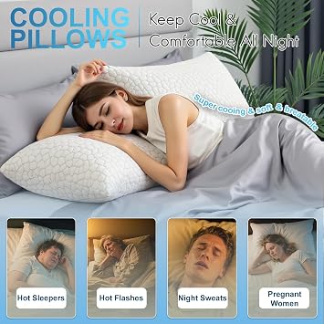 QUTOOL Cooling Bed Pillows King Pillows 2 Pack & Queen 1 Pack