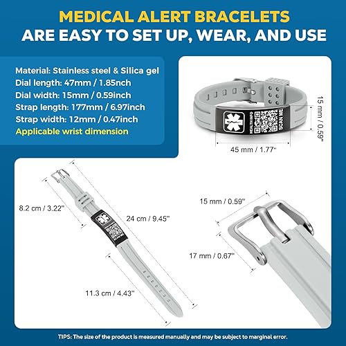 Miniatura 3 de Theluckytag Pulseras médicas para hombres y mujeres con código QR, pulseras de identificación de alerta médica, pulsera impermeable de silicona para