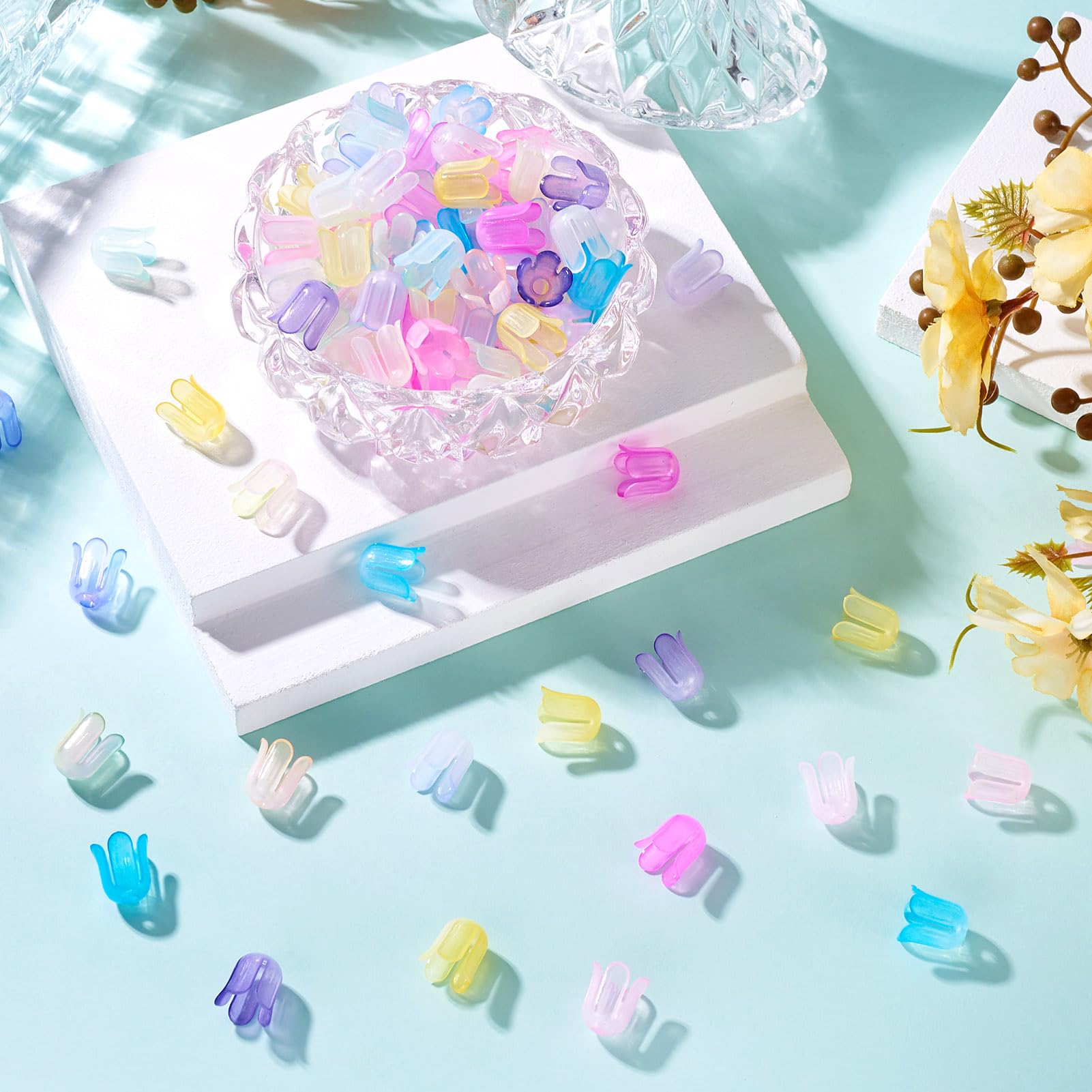 250Pcs Acrylic Flower Bead Caps - 10mm Lily Shape - 10 Colors - For Jewelry Making & DIY Crafts