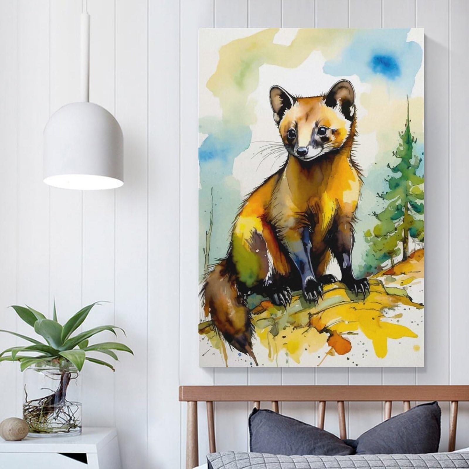 POLIUAWS Watercolor Pine Marten Cover Canvas Poster Wall Room Wall Decor Set Art Decorative Painting Bedroom Painting Posters 12x18inch(30x45cm)