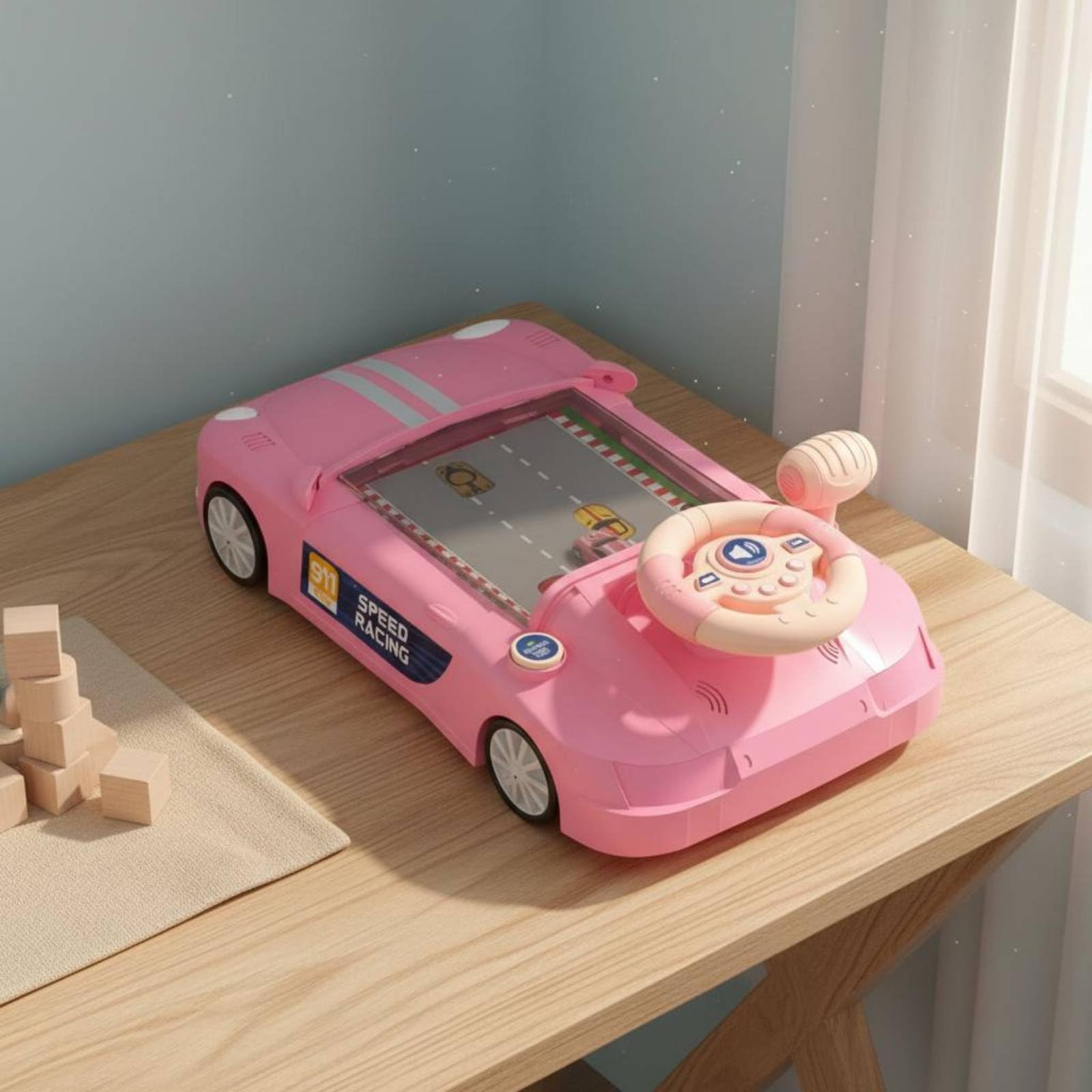 Juego de Carreras Infantil Volante Simulador Vehículo Consola Desarrollo de y Coordinación 200 Niveles sin Pantalla Visión Cuidada Carga por USB Adecuado para Niños en Casa y Paseos
