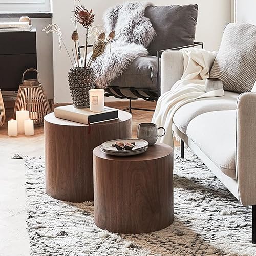 Miniatura 7 de Kevinplus Moderno juego de 2 mesas auxiliares anidables de café, círculo pequeño redondo de mediados de siglo para sala de estar, dormitorio,