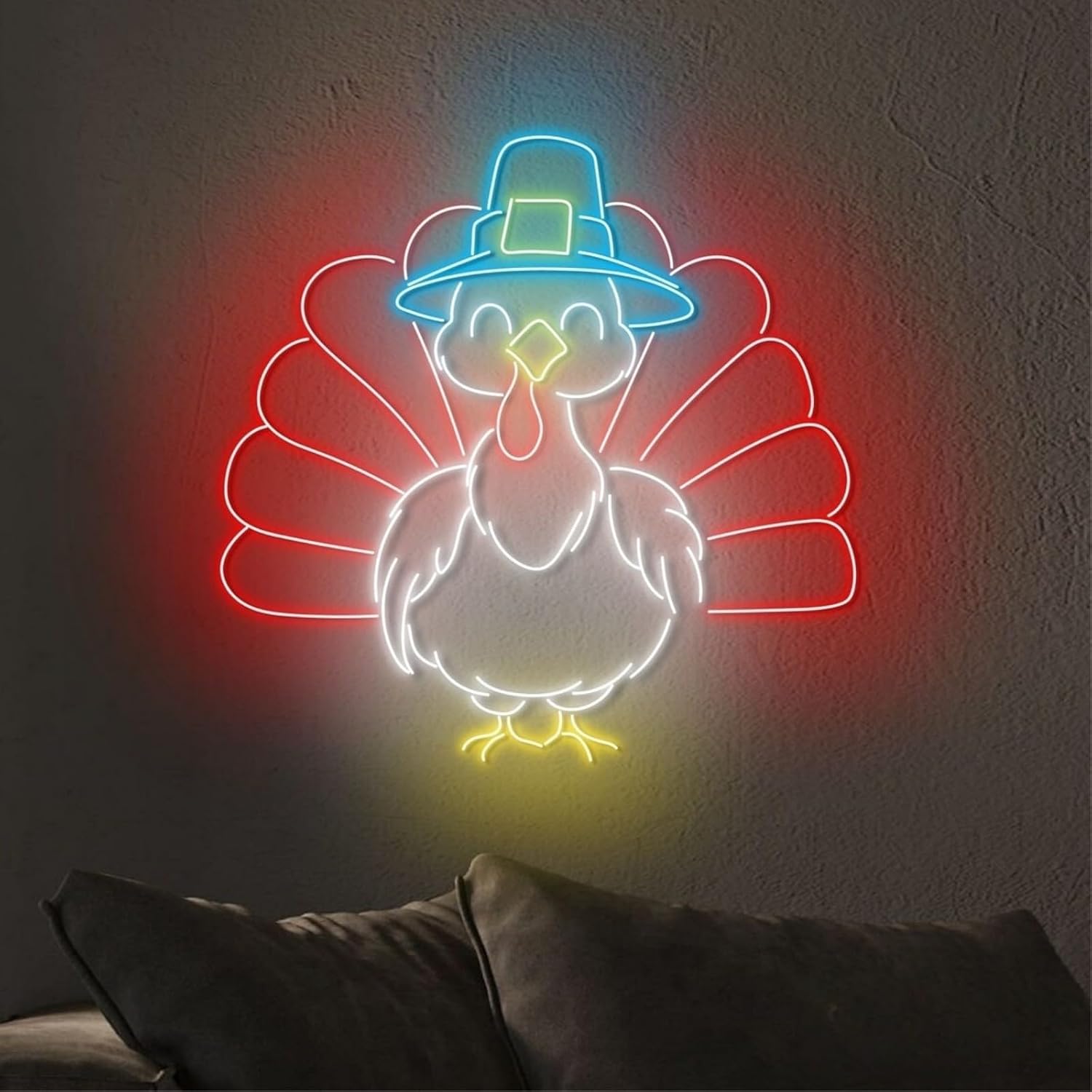 Turkey Neon Sign, Turkey Thanksgiving Led Sign, Happy Thanksgiving Neon Light, Quote Wall Art, Autumn Home Wall Decor Light Up Sign for Thanksgiving Day Door Wall Art Window Home Party Holiday Gift