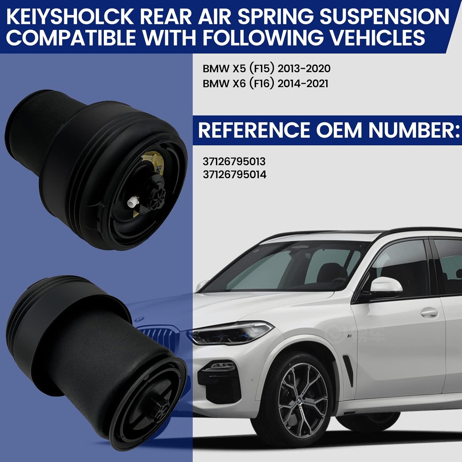 Air Spring Suspension Bags Replacement Rear Compatible with BMW X5 F15 2013-2020, X6 F16 2014-2021, OEM Replace Part Number 37126795013 37126795014