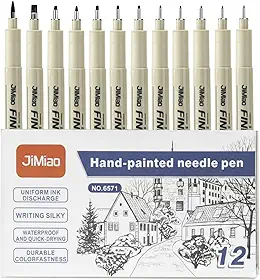 Conjunto de 12 Canetas Nanquim Profissionais, Pontas Diferentes 0.2-3.0mm, à Prova D'água, para Mangá, Desenho Técnico, Lettering e Caligrafia