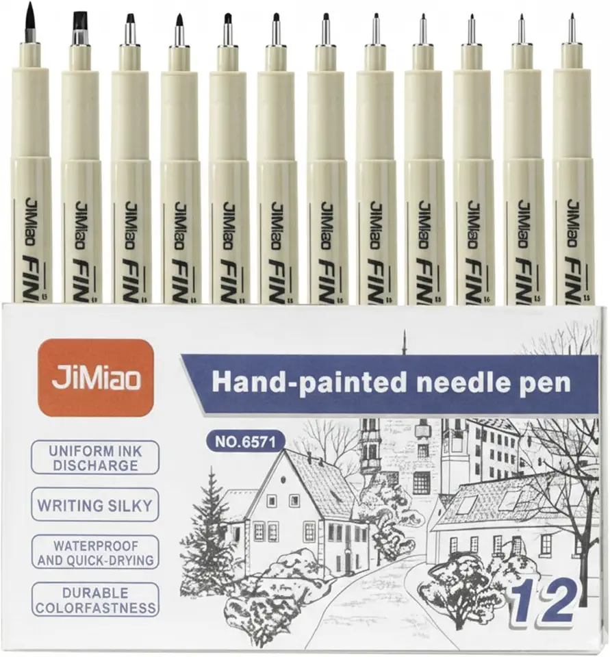 Conjunto de 12 Canetas Nanquim Profissionais, Pontas Diferentes 0.2-3.0mm, à Prova D'água, para Mangá, Desenho Técnico, Lettering e Caligrafia