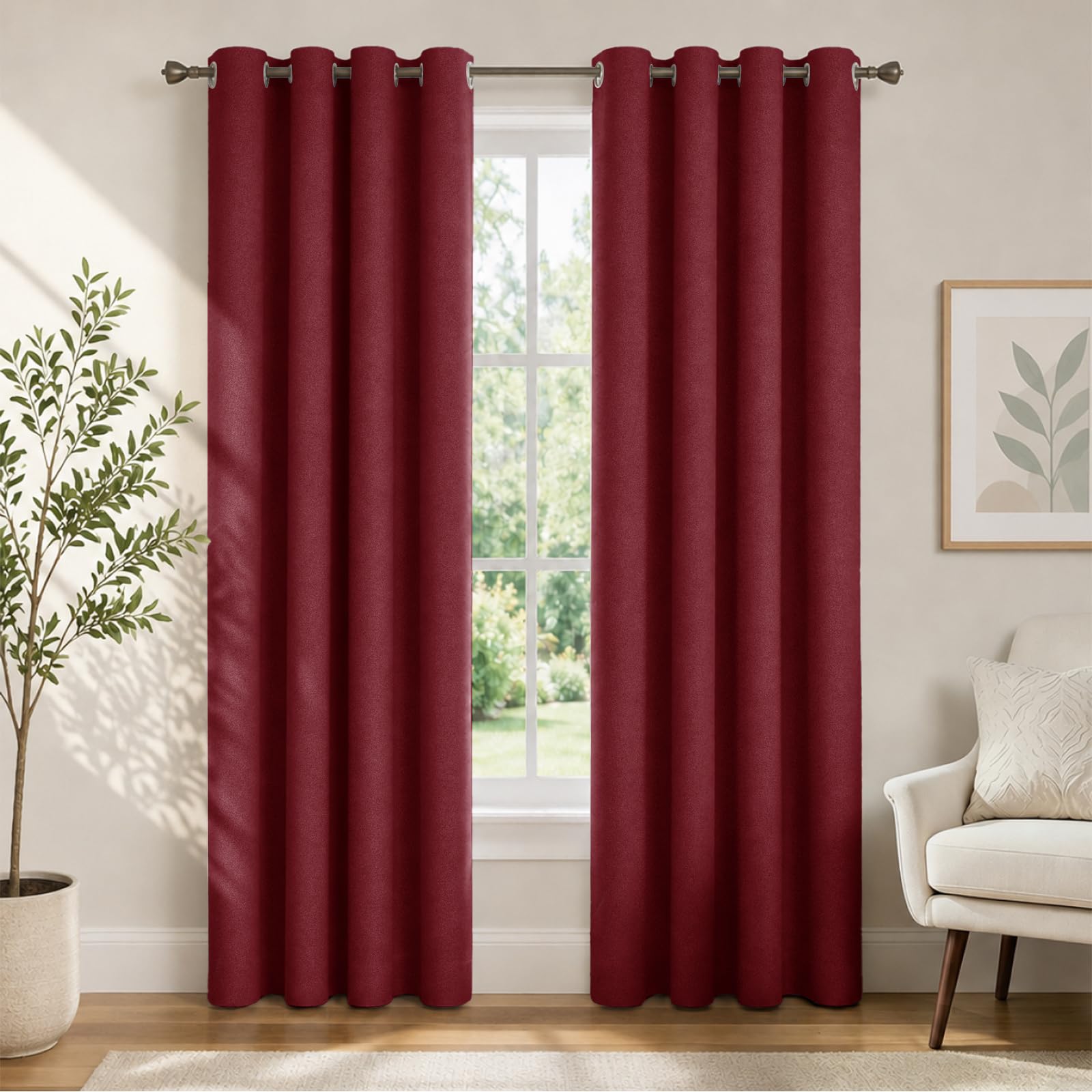 Ystyle Tenda Oscurante 100% Effetto Lino 2 Pezzi, 140×260 CM, Rosse | Termica Isolante Freddo e Caldo, Tenda Fonica Anti Rumore, Tende Natalizie Soggiorno Camera Letto Casa con Occhielli