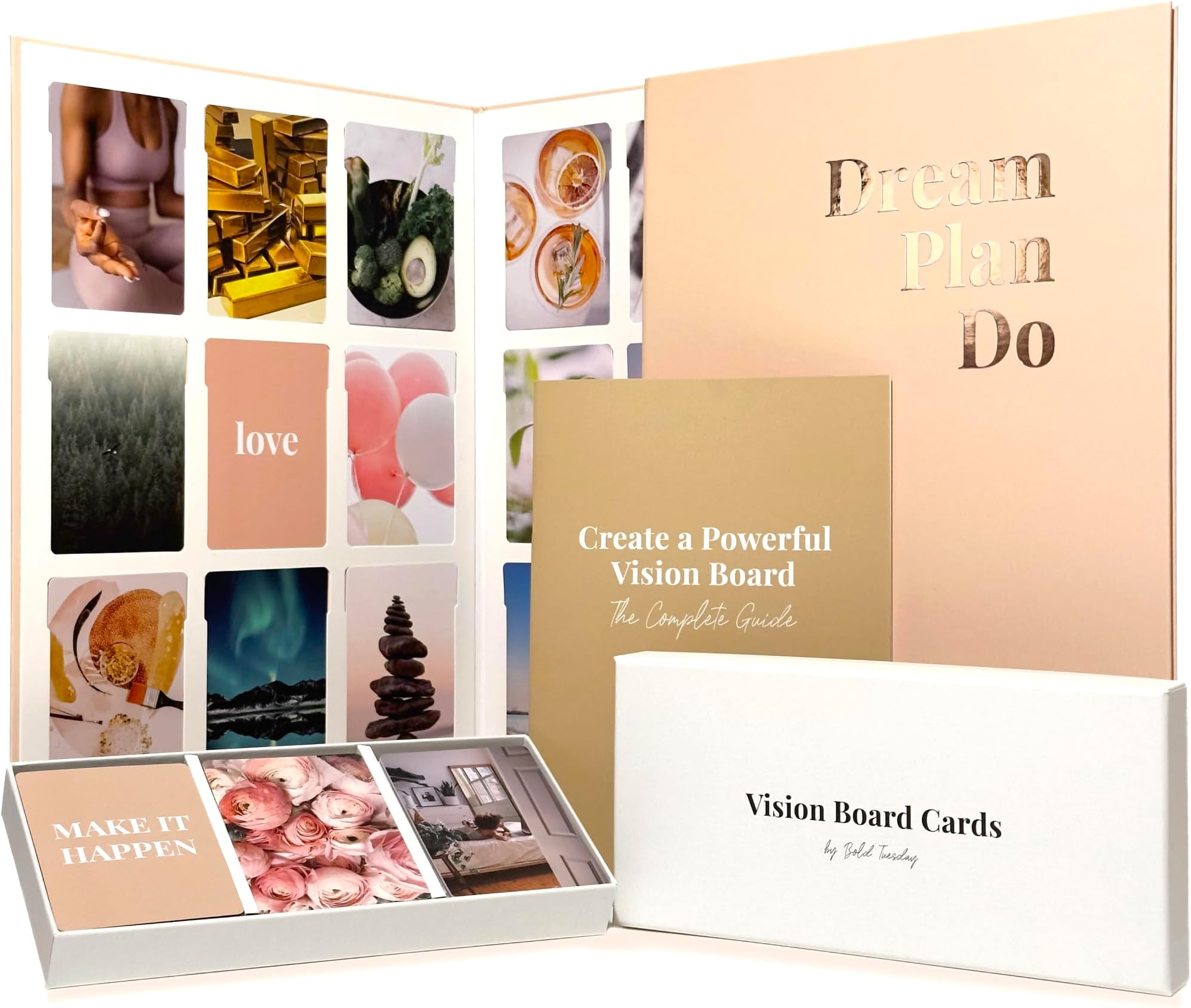 Vision Board Kit for Women, 168 Cards with Premium Images and Quotes, Folding Board and Guide, Complete Clip Art Event Kit for Adults, Dream Plan Do All-in-One Complete Kit [English Language Not