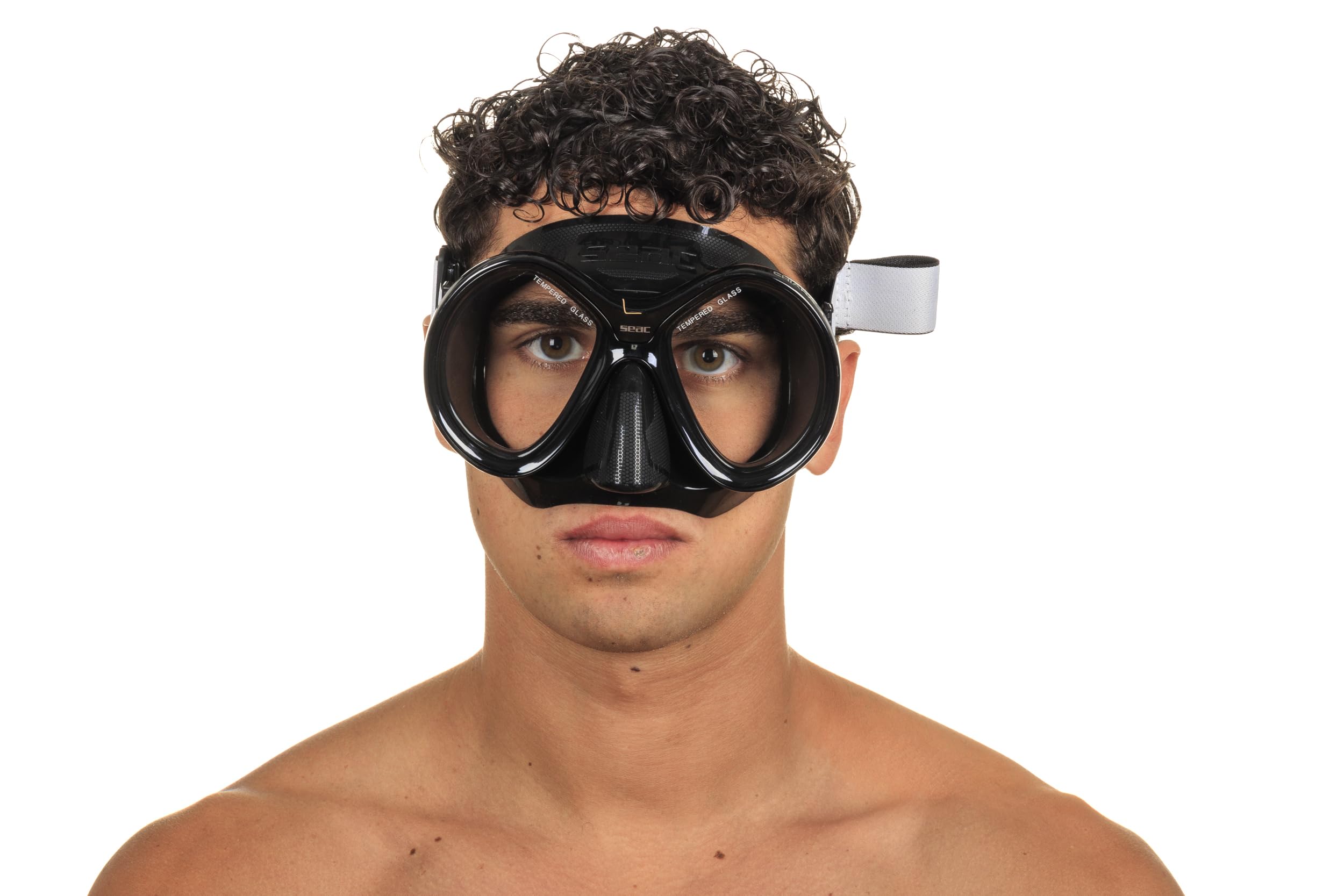 SEAC Chiara Máscara de Lente Doble de Vidrio Templado para Buceo y Snorkeling con Hebilla 3D, con Correa Textil o de Silicona, Unisex Adulto