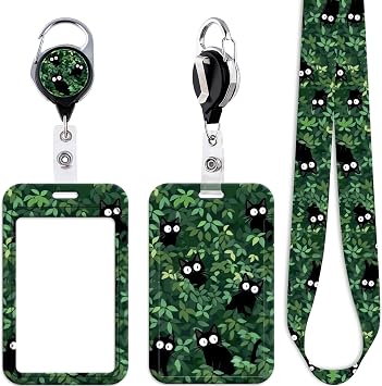 Cute Black Cat ID Badge Holder Lanyard with Retractable Badge Holder Reel