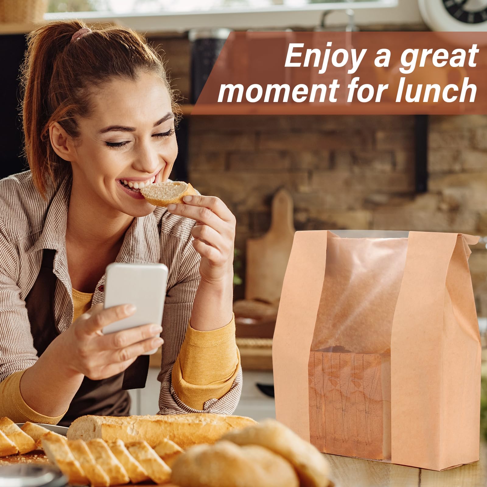 30 bolsas de pan de papel para hacer en casa, bolsas de pan de masa madre y bolsa de papel para panadería con ventana para almacenamiento de envases de alimentos horneados, paquete de desayuno y 5