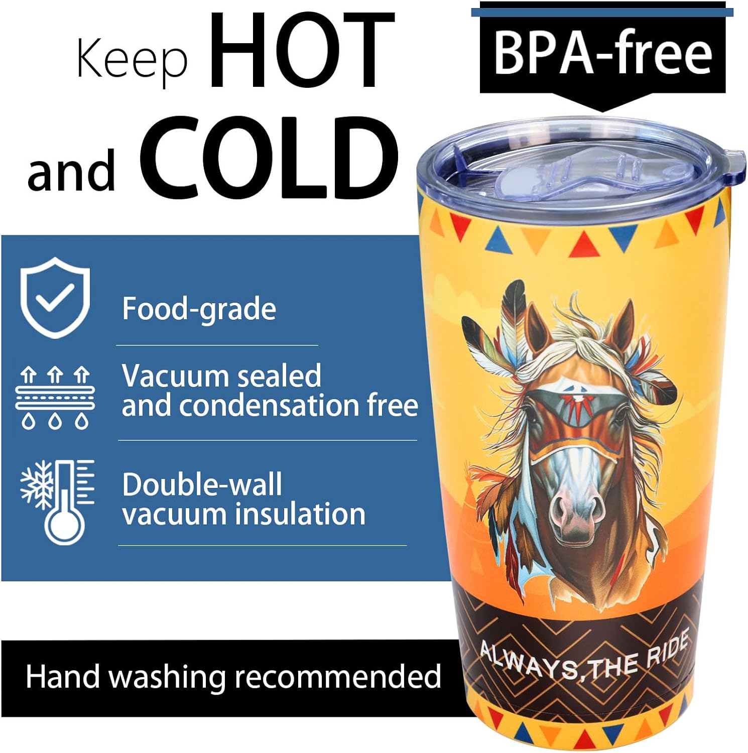 Horse Tumbler 20oz - Western Native Totem Design, Vacuum Insulated Leakproof Travel Mug for Cowboy Camping Road Trips, Horse Gifts for Women Men/Birthday/Mothers Day/Fathers Day/Christmas - Image 5