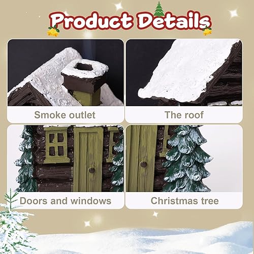 Miniatura 3 de Quemador de incienso de cabaña de troncos, quemador de incienso de invierno nevado de Navidad, quemador de cono de incienso para el hogar con 60