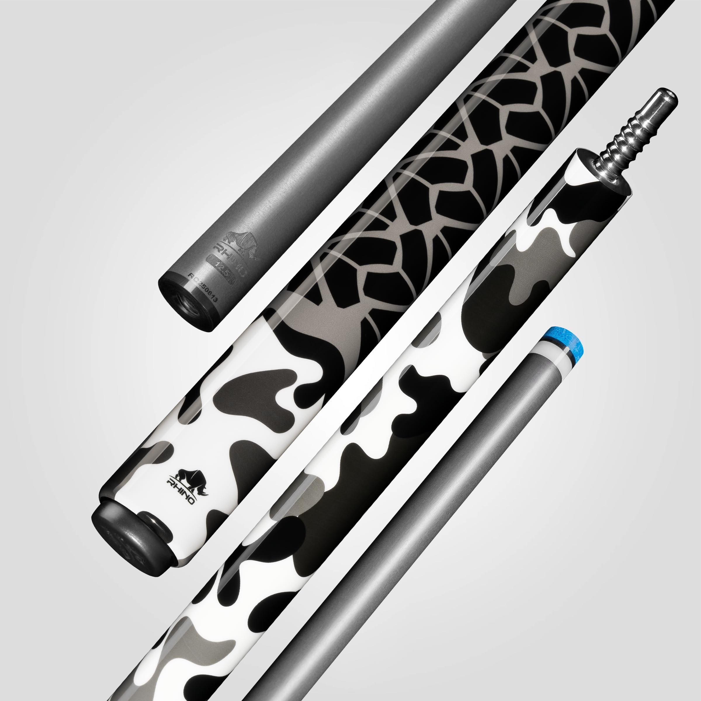 RHINO CAMO Pool Cue - 3/8-8 Joint - Premium Carbon Fiber Shaft, 12.5mm Tip Diameter, ProTaper. Composite Butt