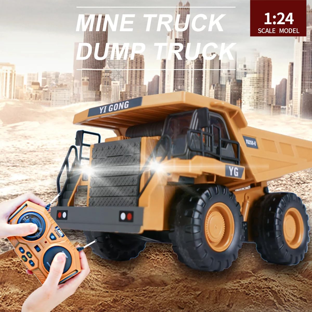 Black Foru Remote Control Construction Dump Toys with 9 Channel with Rechargeable Batteries Metal and Light/Sound RC Dump Truck Toys for 3 Years Old Boys and Girls (Rc Dumper Truck) 4