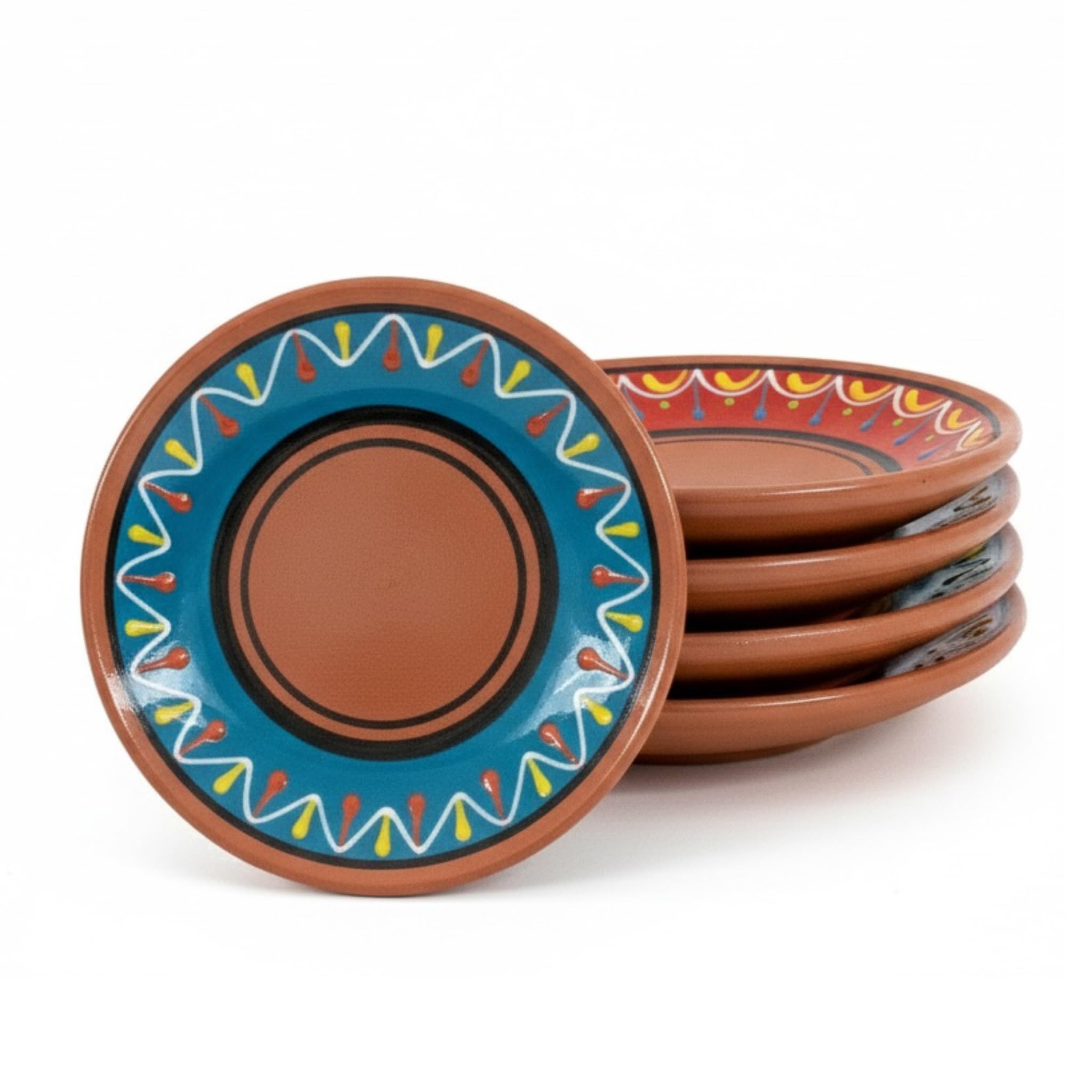 Cactus Canyon Ceramics Spanish Terracotta 5-Piece Small Tapa Plate Set, Multicolor