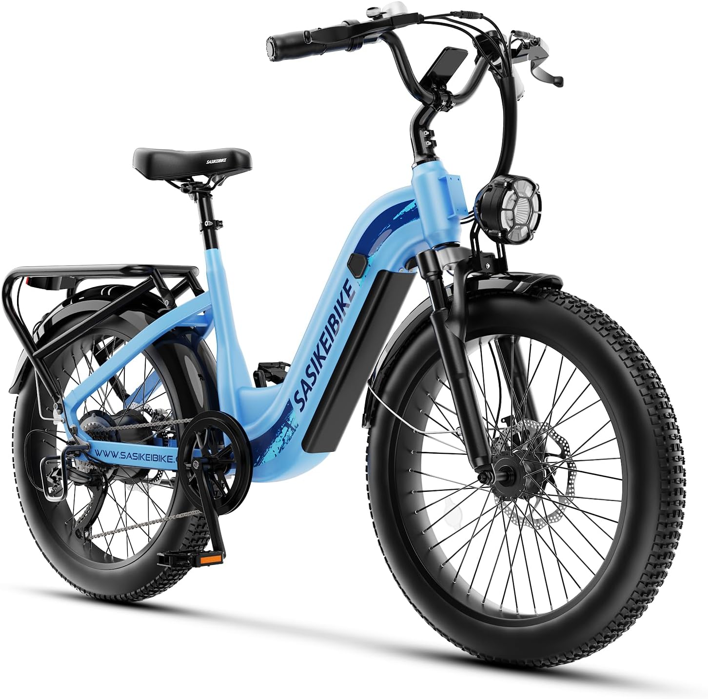 SASIKEIBIKE 1500W Motor Peak Electric Bike for Adults and Teenagers, 48V 20AH Removable Battery Step Thru EBike, 30+MPH, 80 Miles Max Range, 24" Fat Tire Adult Electric Bicycles for 7 Speed