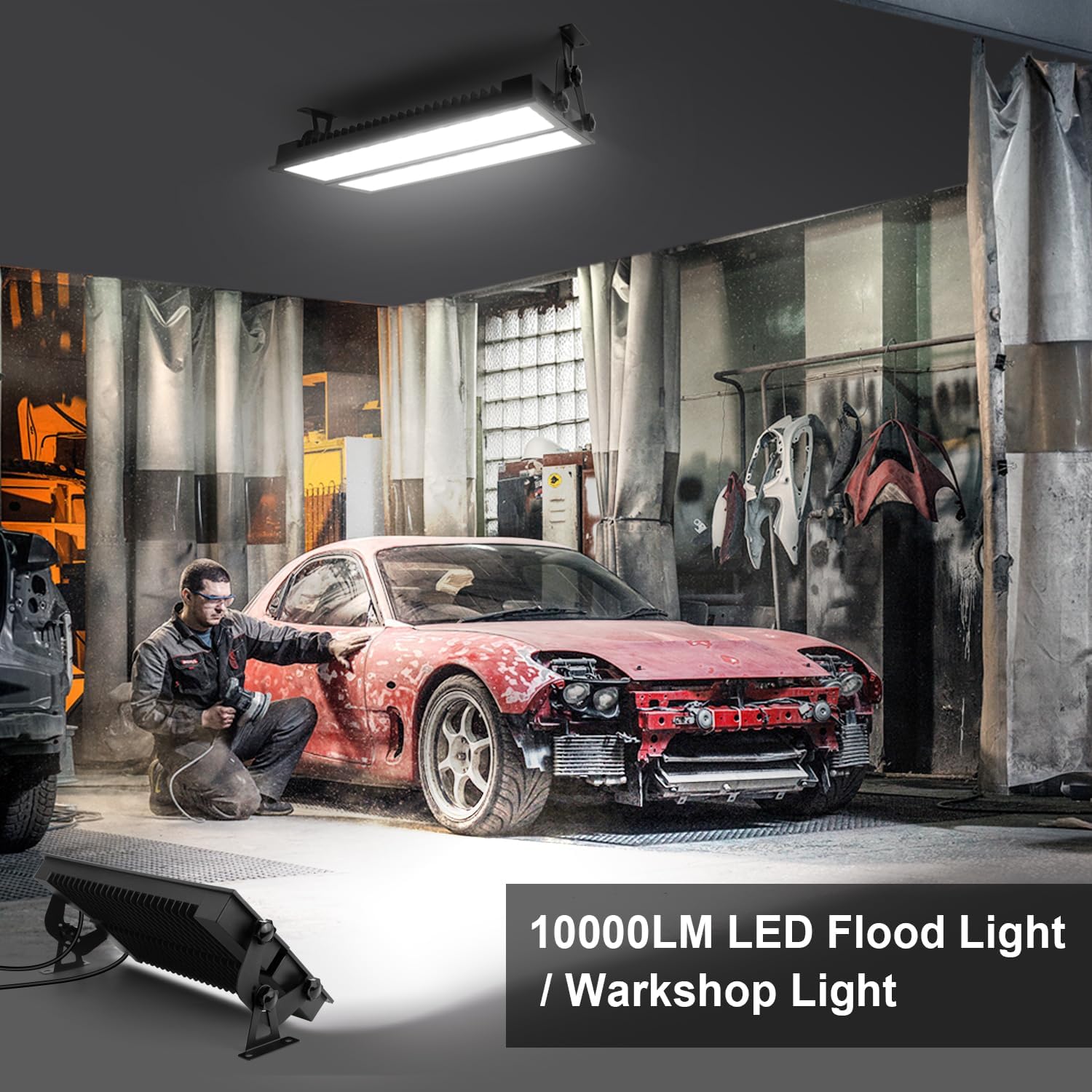 2 Pack LED Shop Light for Garage, 120W 10000lm 5000K Daylight LED High Bay Light, IP66 Waterproof Outdoor Flood Light with US Plug 5FT Cable for Workshop Yard Garage Factory Area Lighting Fixture