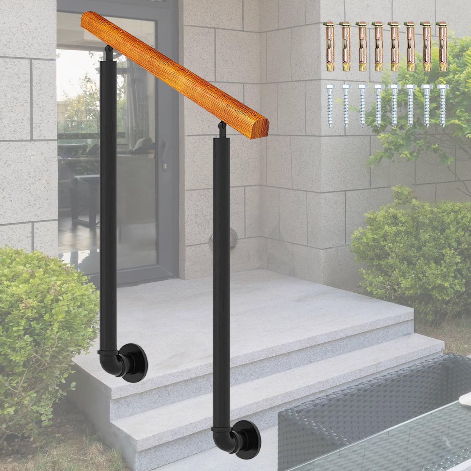 Rampe d'escalier extérieure réglable en fer forgé noir de 130 cm