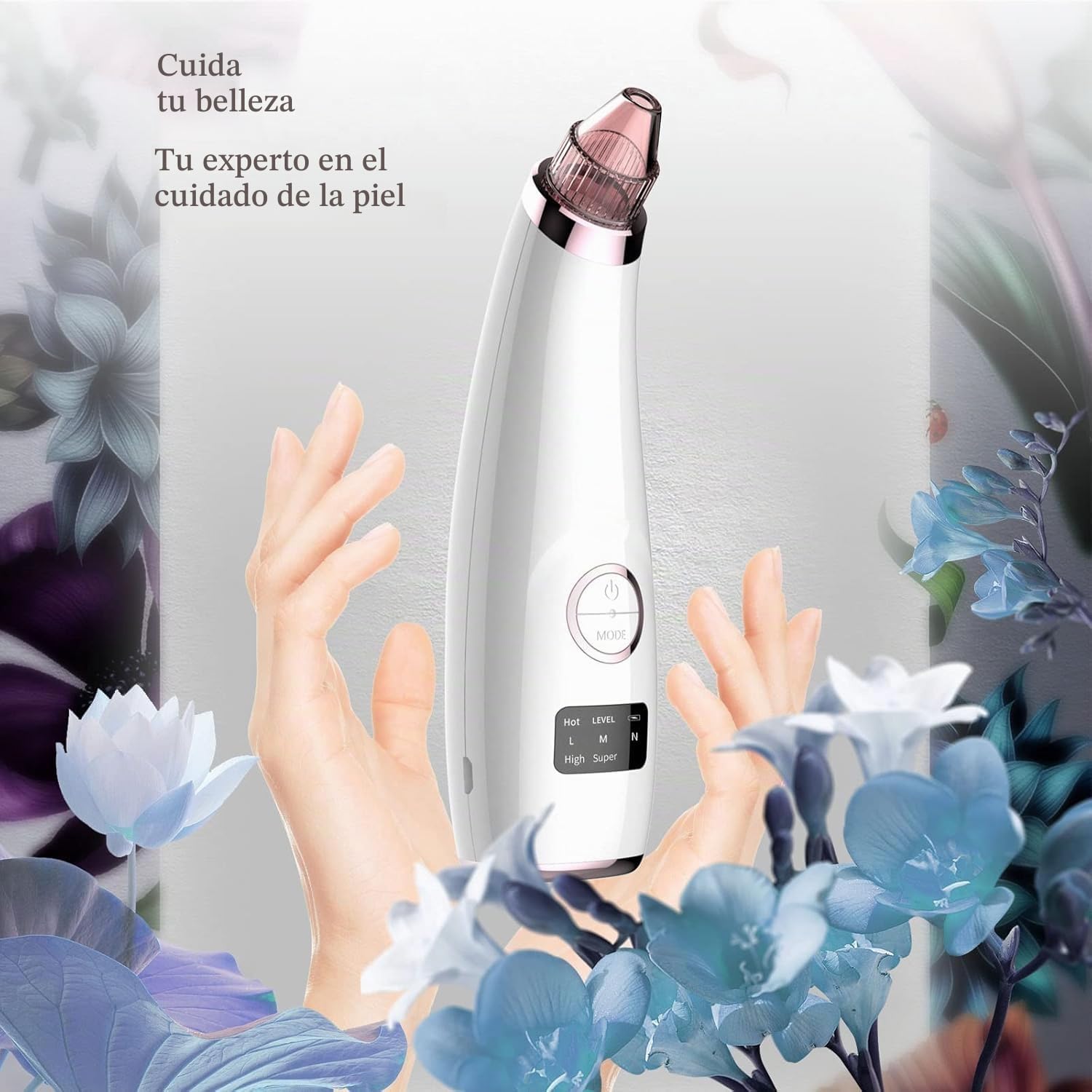 Annmiir Limpiador de Poros Succionador de Puntos Negros 5 modos de succión Limpiador Facial Blackhead Remover Extractor Puntos Negros USB Recargable con Pantalla LED 5 Cabezales Pulidores Faciales