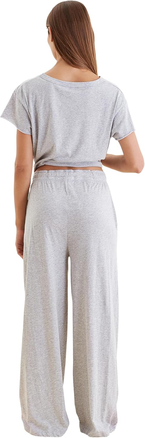 Papinelle Women's Jada Organic Cotton Wide Leg Pants - Soft, Loose Fit Bottoms with Elastic Waistband, Loungewear & Sleepwear