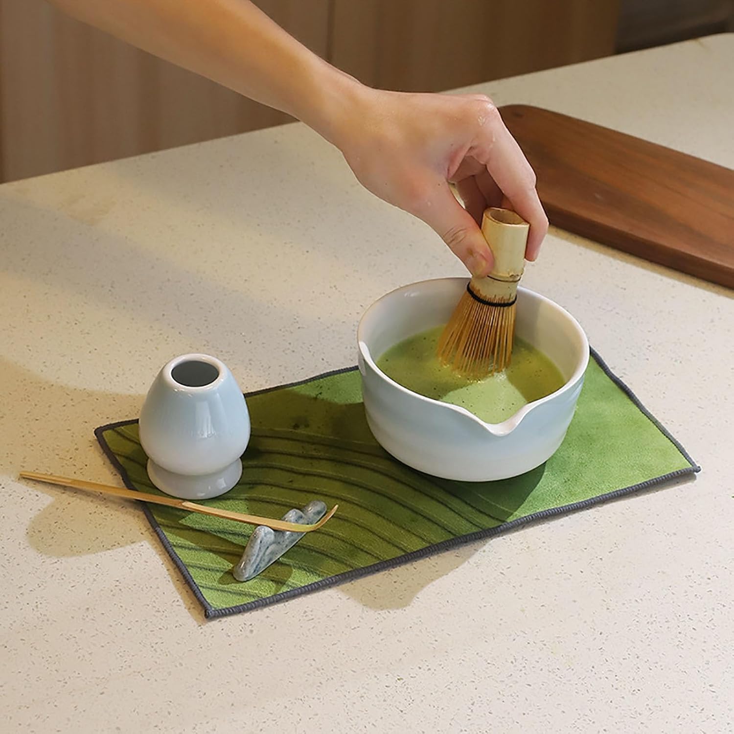 Matcha Tea Set (7pcs) Matcha Whisk, Traditional Scoop, Matcha Bowl, Starter Making Kit For Matcha Tea Ceremony(E)