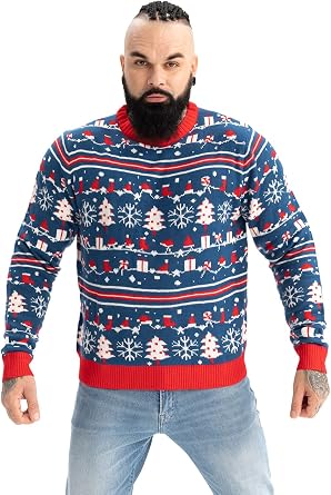 Ugly Christmas Sweater for Men, Reindeer Unisex Women Xmas Fairisle Classic Pullover for Party Festive Party