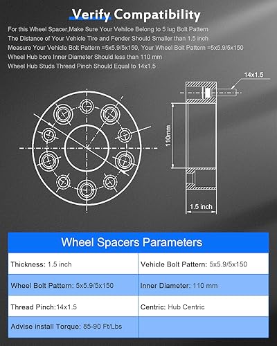 Miniatura 3 de ECCPP 4 espaciadores de rueda centrados de 1.5 pulgadas de 0.197 x 5.906 in a 0.197 x 5.906 in, 5 lengüetas para Toyota 2008-2022 para Sequoia