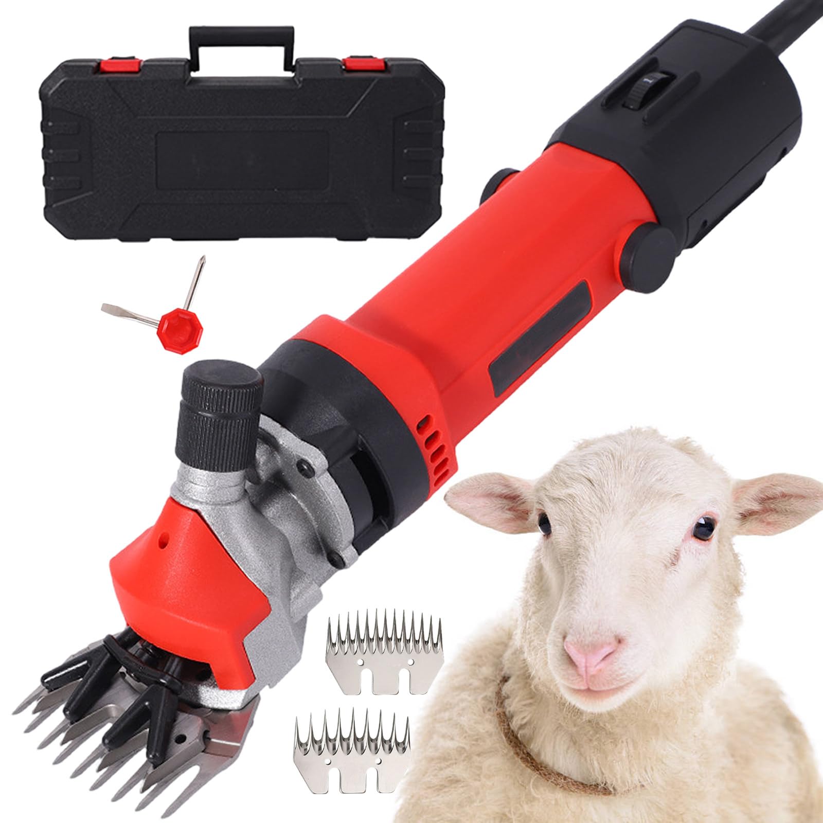 Tosatrice Elettrica per Animali da 850W - Kit Professionale per Tosatura E Toelettatura delle Pecore,6 velocità E 3200 Giri/Min,per Agricoltori E Allevatori,con Lame A 9 E 13 Denti Red