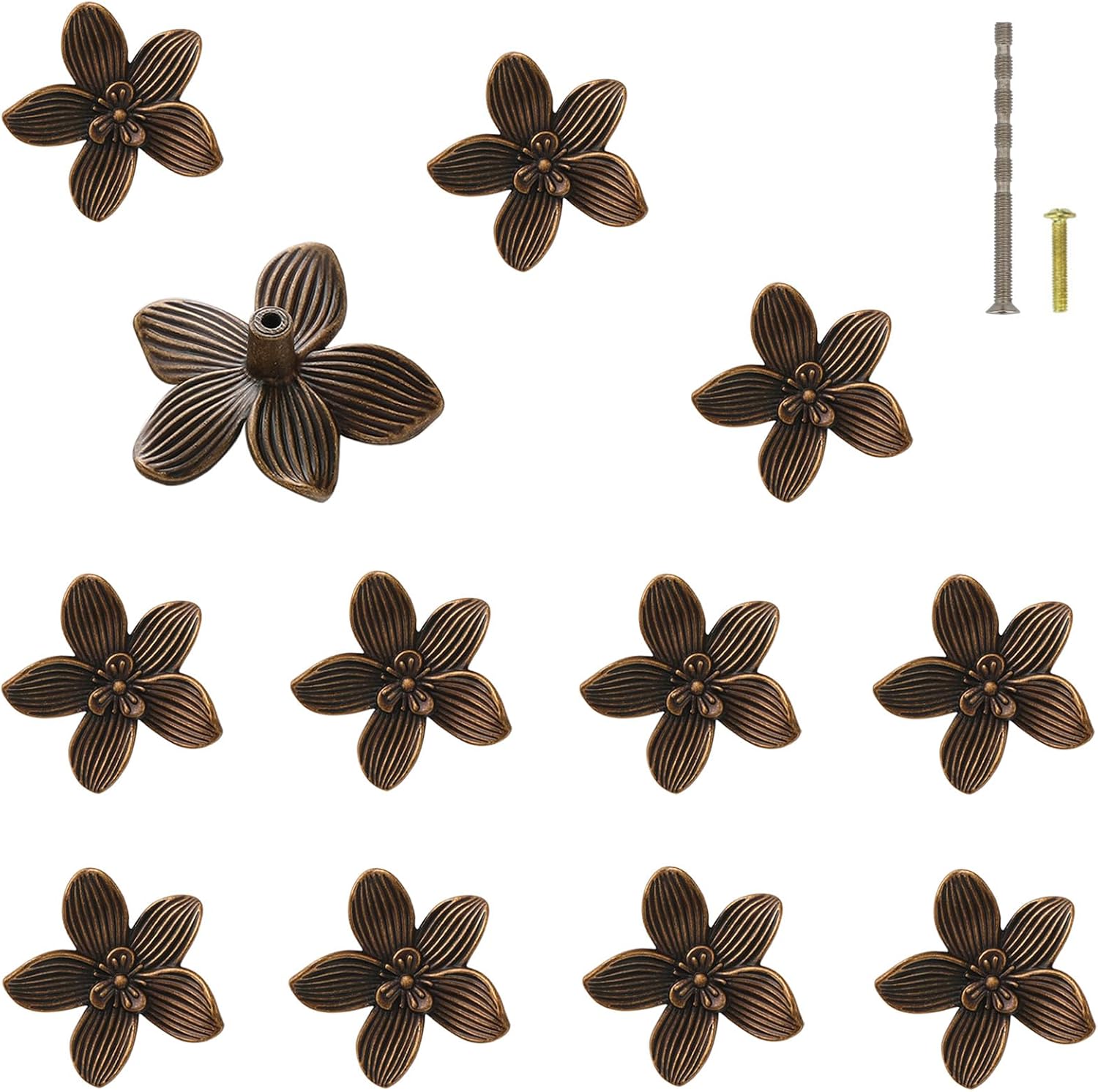 Gold Flower Drawer Knobs Creative Petal Kitchen Cabinet Knobs Dresser Knobs Furniture Cupboard Drawer Pulls Handles for Wardrobe Door Pulls (Bronze, 12Pcs)