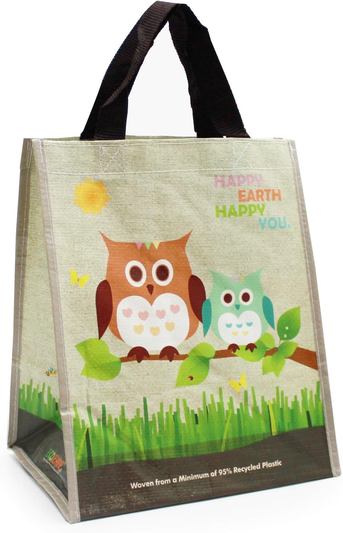 (4 Pack) Ecojeannie Laminated Mini Woven Reusable Grocery Shopping Bags, made with a minimum of 95% recycled plastic