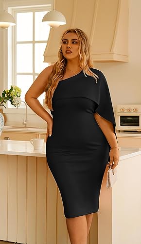 Miniatura 6 de GOBLES - Vestido de cóctel para mujer, vestido de verano entallado, sexi con un hombro descubierto y volantes