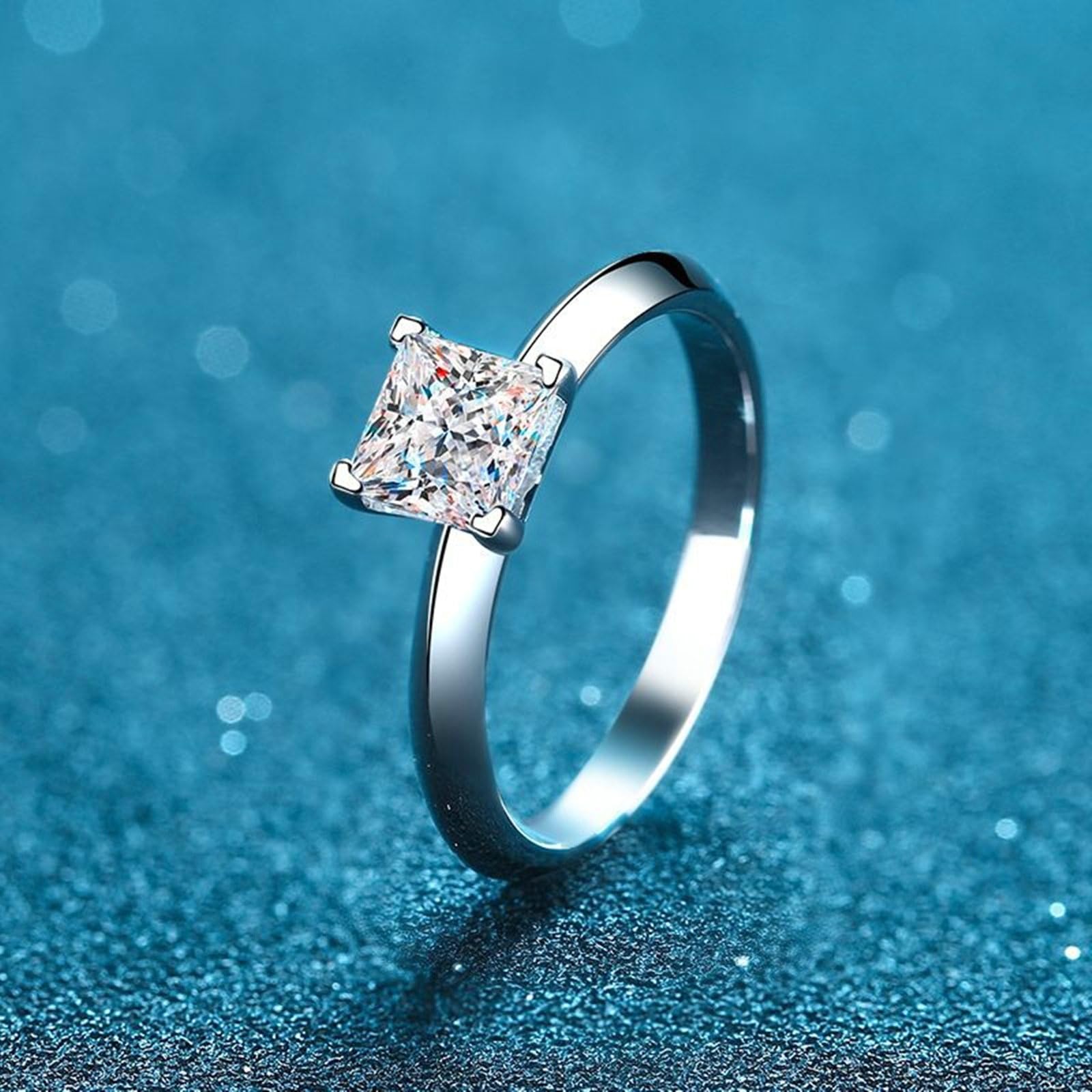 Anelli Donna Platino Bianco 18K 1ct Bianco Principessa Diamante Coltivato da Laboratorio Anello Donna Fidanzamento