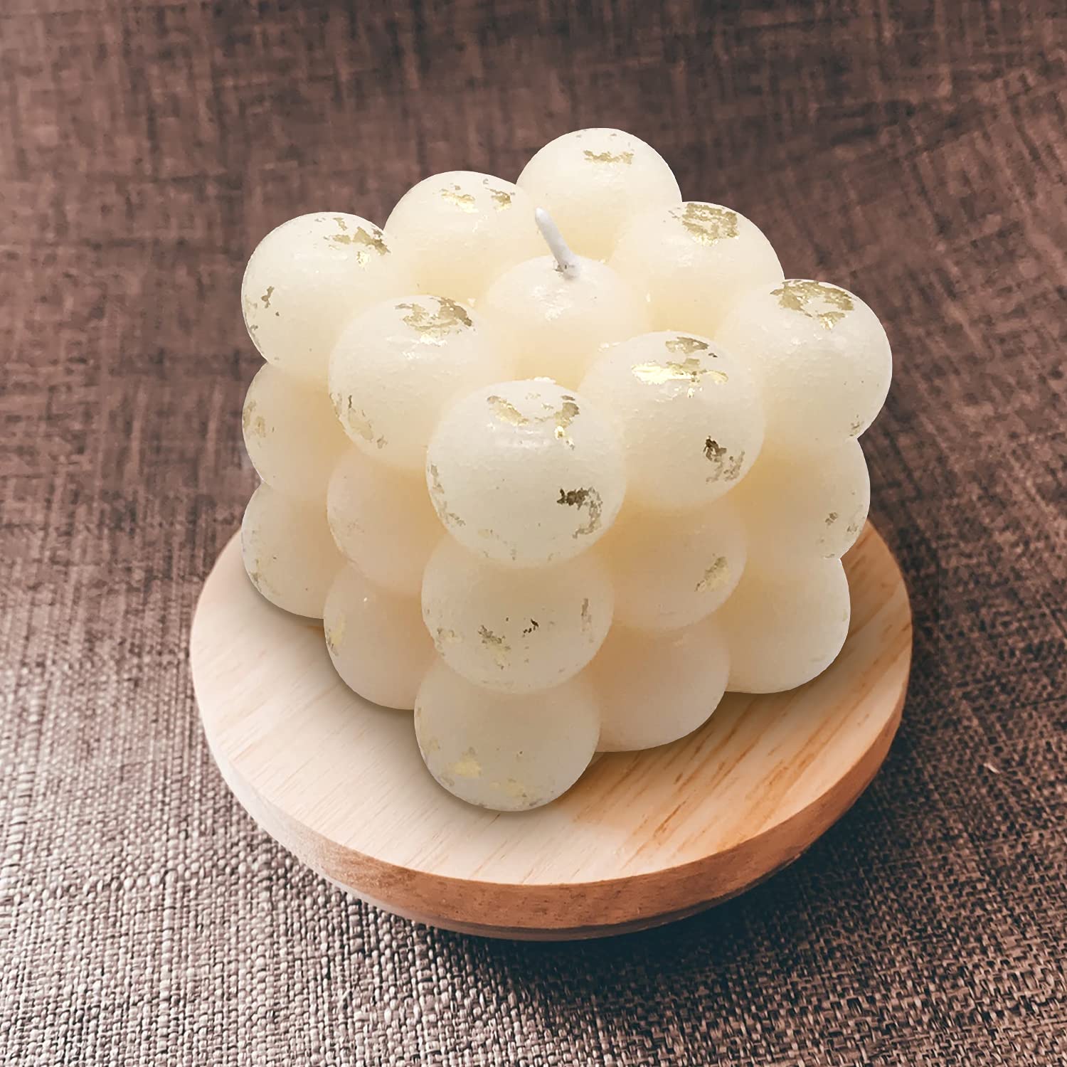 AuraDecorUnscented Gold Finish Bubble Candle || 6cm*6cm*6cm || Spa Candle || Home Decor Candle || Burning Time 25 Hours (Ivory)