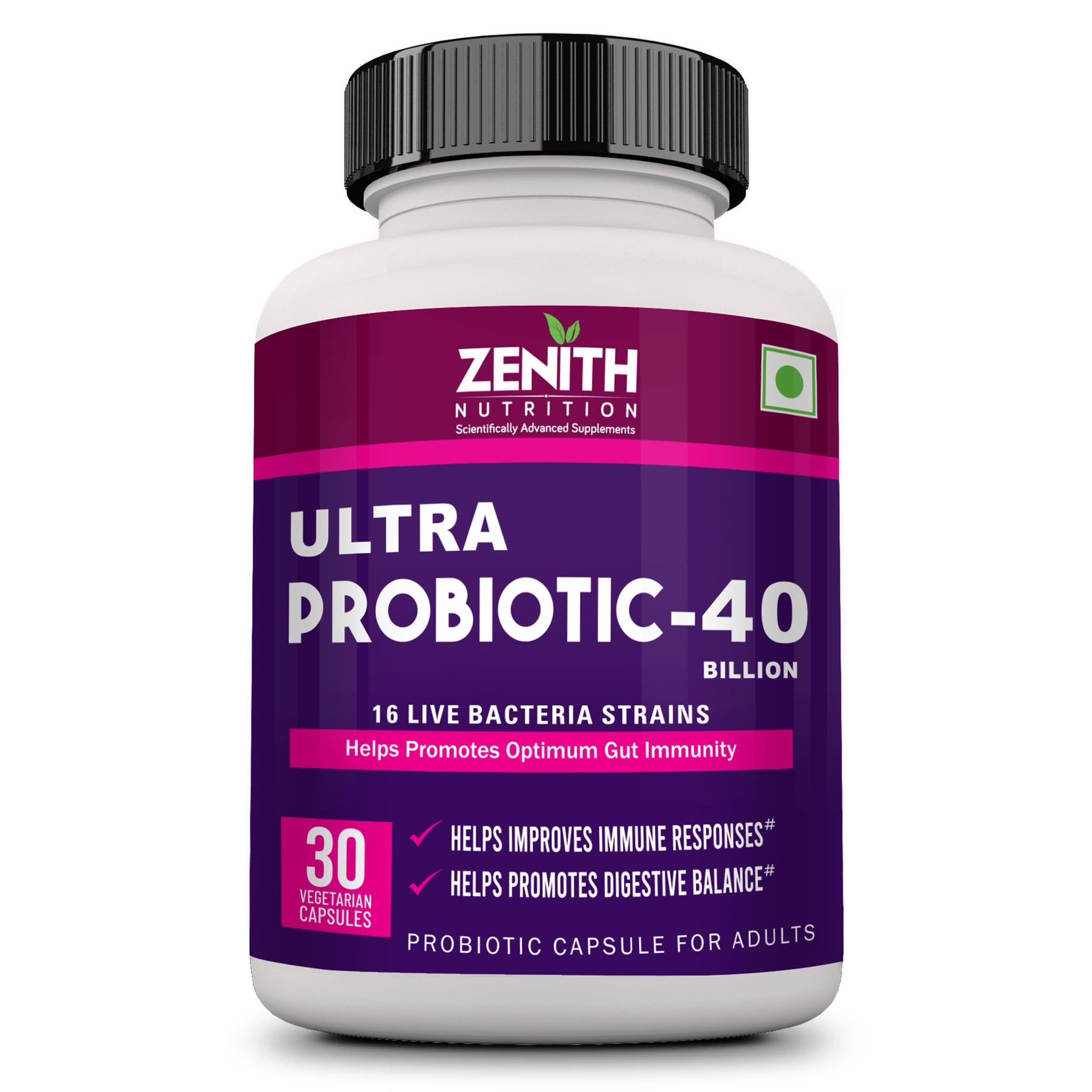 Zenith Nutrition Ultra Probiotic-10-25 Billion Cfu's (For Healthy Digestion) - 30 Veg Capsules