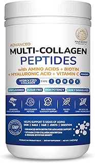 Multi-Collagen Peptides Powder | Hydrolyzed Types I, II, III, V & X | With Biotin, Hyaluronic Acid, Vitamin C | Supports Skin, Hair, Nails, Joints & Digestion | Unflavored, Sugar-Free | 1.1LB (500g)