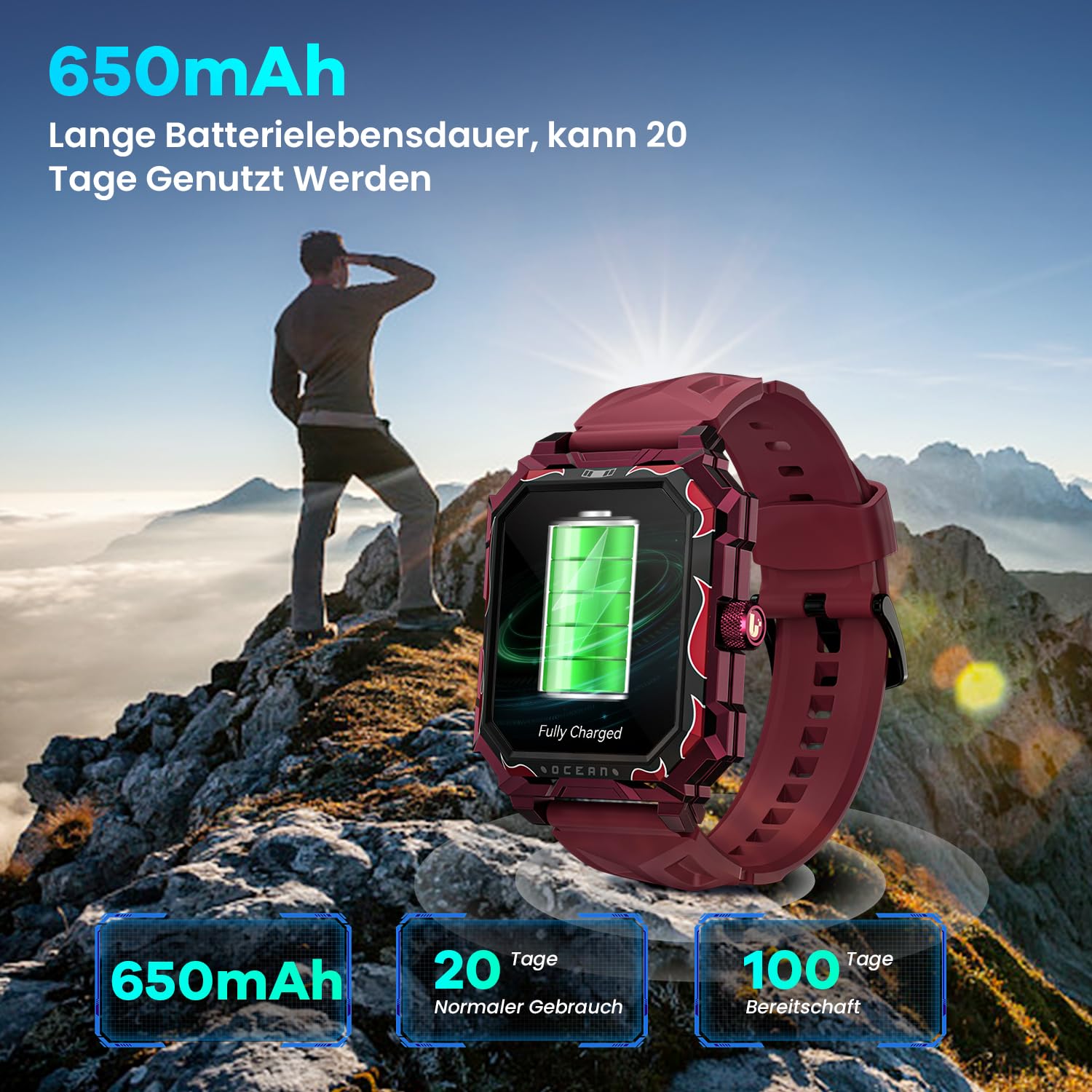 Smartwatch męski z funkcją telefonu 1,96", wojskowy smartwatch 680 mAh, tracker aktywności fizycznej, IP69, wodoszczelny, zegarek sportowy, Smart Watches z monitorem tętna, monitorem snu, do systemu