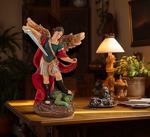 Miniatura 4 de Estatua de arcángel de San Miguel  Estatua de San Miguel Arcángel Miguel derrotado Lucifer pisotea estatua de demonio, escultura de ángel