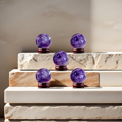 Miniatura 6 de Esfera de cristal de cuarzo transparente natural con soporte, 5 bolas de cristales reales, decoración de bolas pequeñas de cuarzo transparente (bola