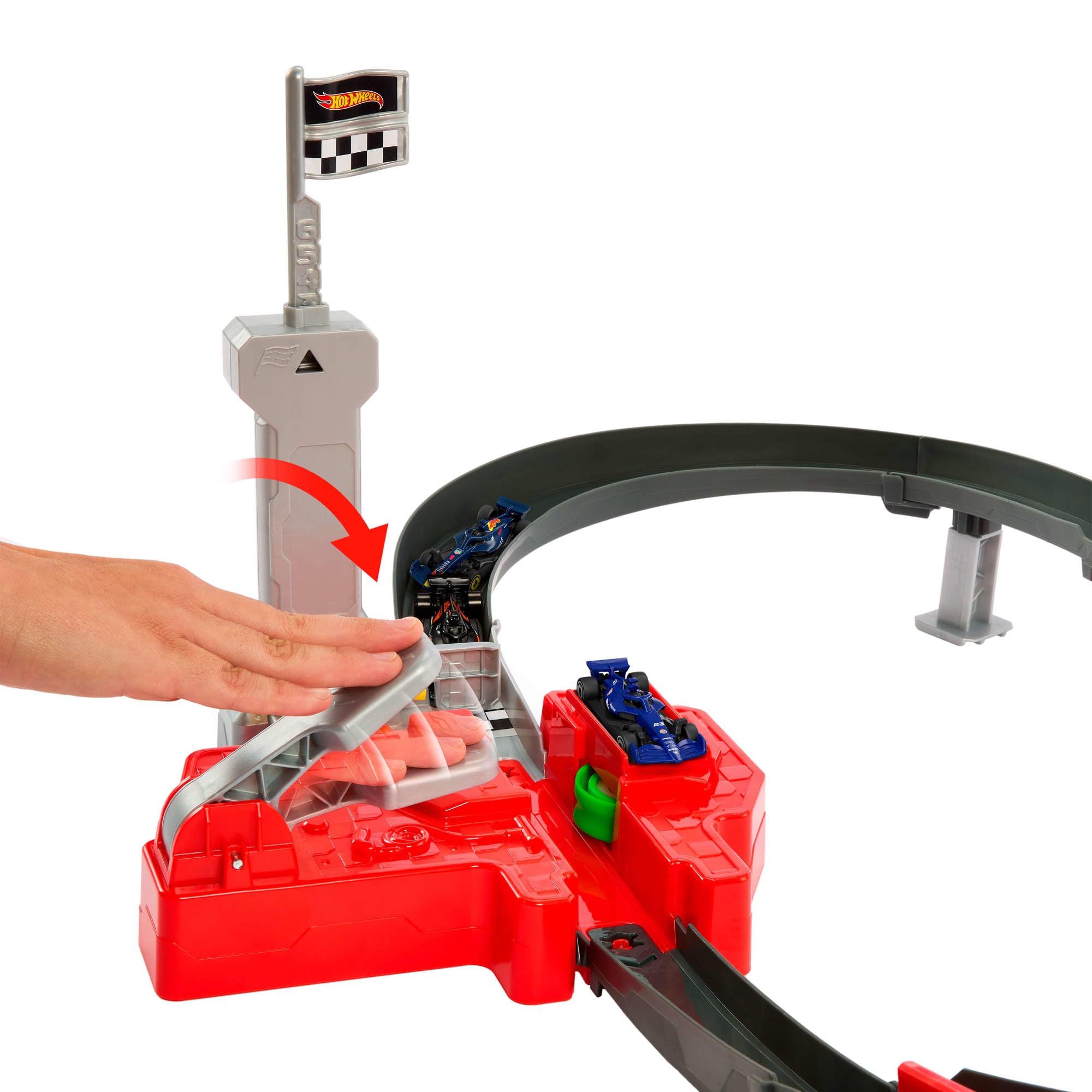 Hot Wheels, pista e macchinine McLaren Formula 1 Team in scala 1:64, Oracle Red Bull Racing e Atlassian Williams Racing, circuito Sprint, JNN32