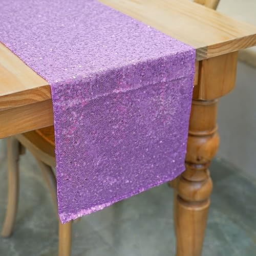 Miniatura 2 de Camino de mesa de lentejuelas lavanda de 12 x 108 pulgadas, paquete de 6, camino rectangular con purpurina para decoración de fiestas, graduaciones,