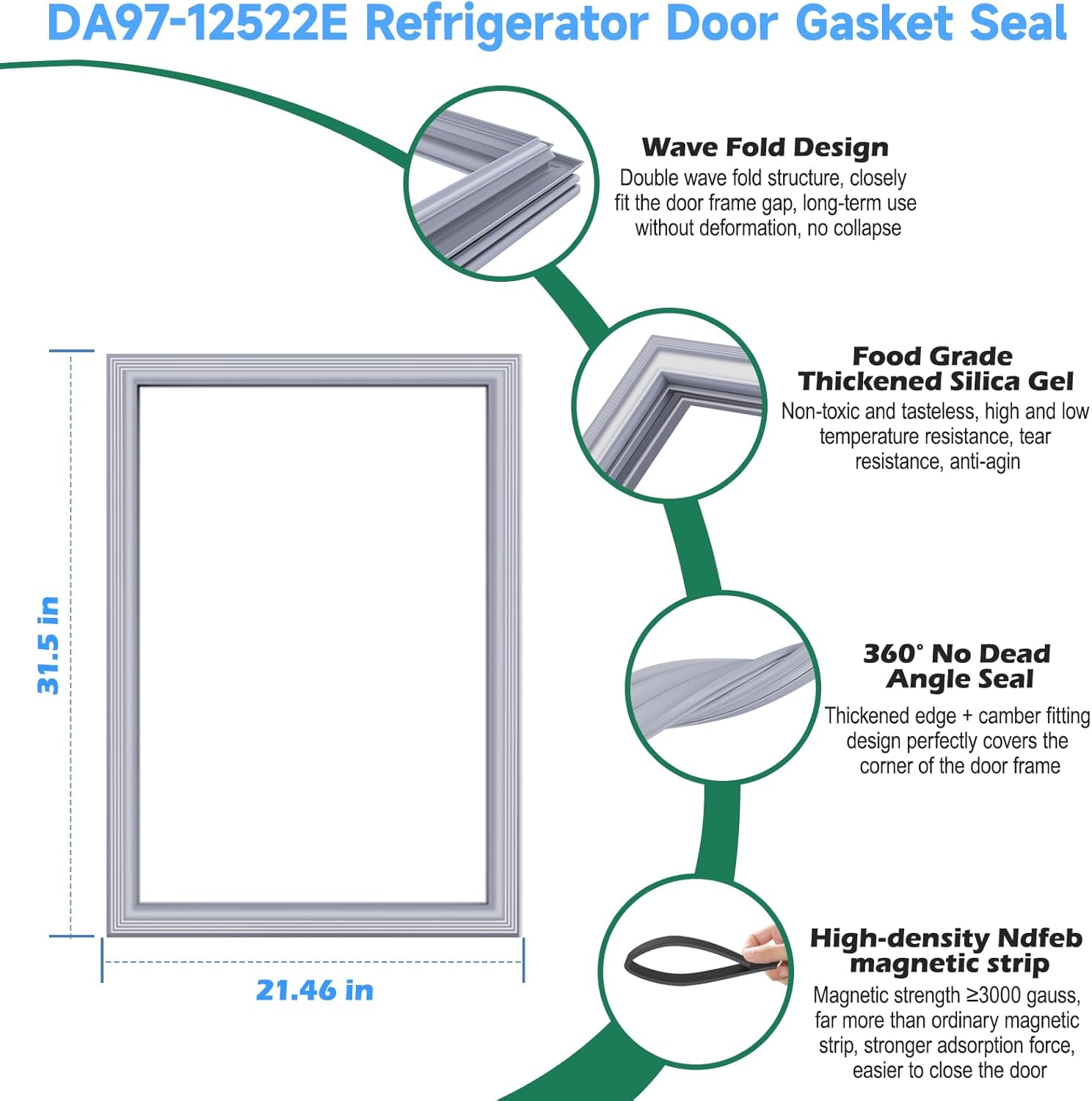 UPGRADED DA97-12522E Refrigerator Door Gasket Replacement Compatible with Samsung Refrigerator Door Seal, Replaces RF25HMEDBWW RF4267HARS RF25HMEDBSR RF25HMEDBSG RF4267HAWP Freezer Door Gasket