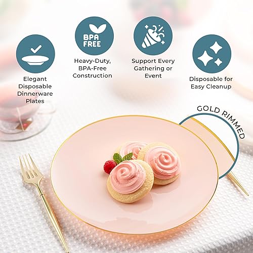 Miniatura 3 de Juego de platos de plástico de 32 piezas elegante vajilla desechable con borde rosa y dorado platos de fiesta para vacaciones Navidad Acción de