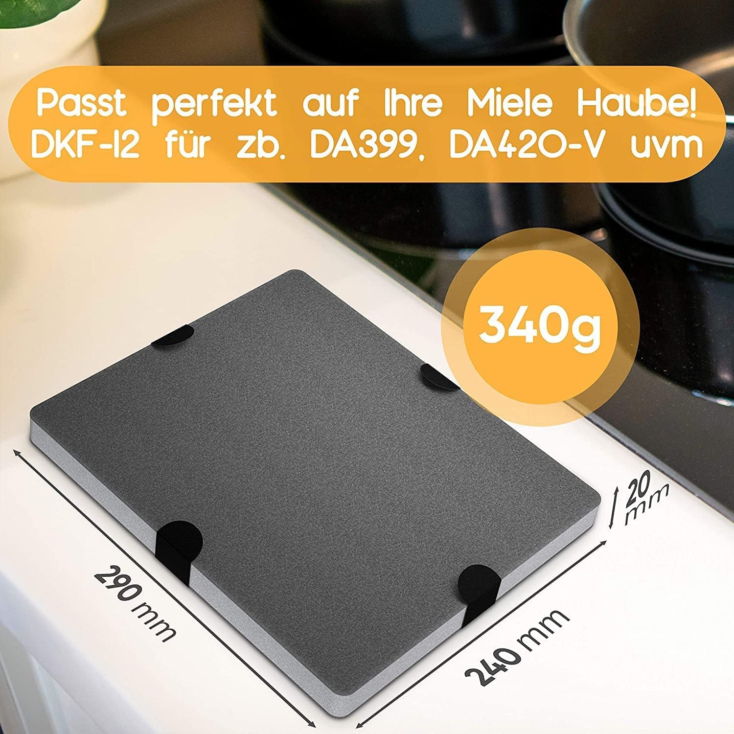 Aktivkohlefilter (4 Filter) ähnlich DKF12-1 bzw. 6228731, passend für Miele Dunstabzugshauben DA269-4 / DA279-4 / DA390 / DA420 / 28996265D (4er pack)