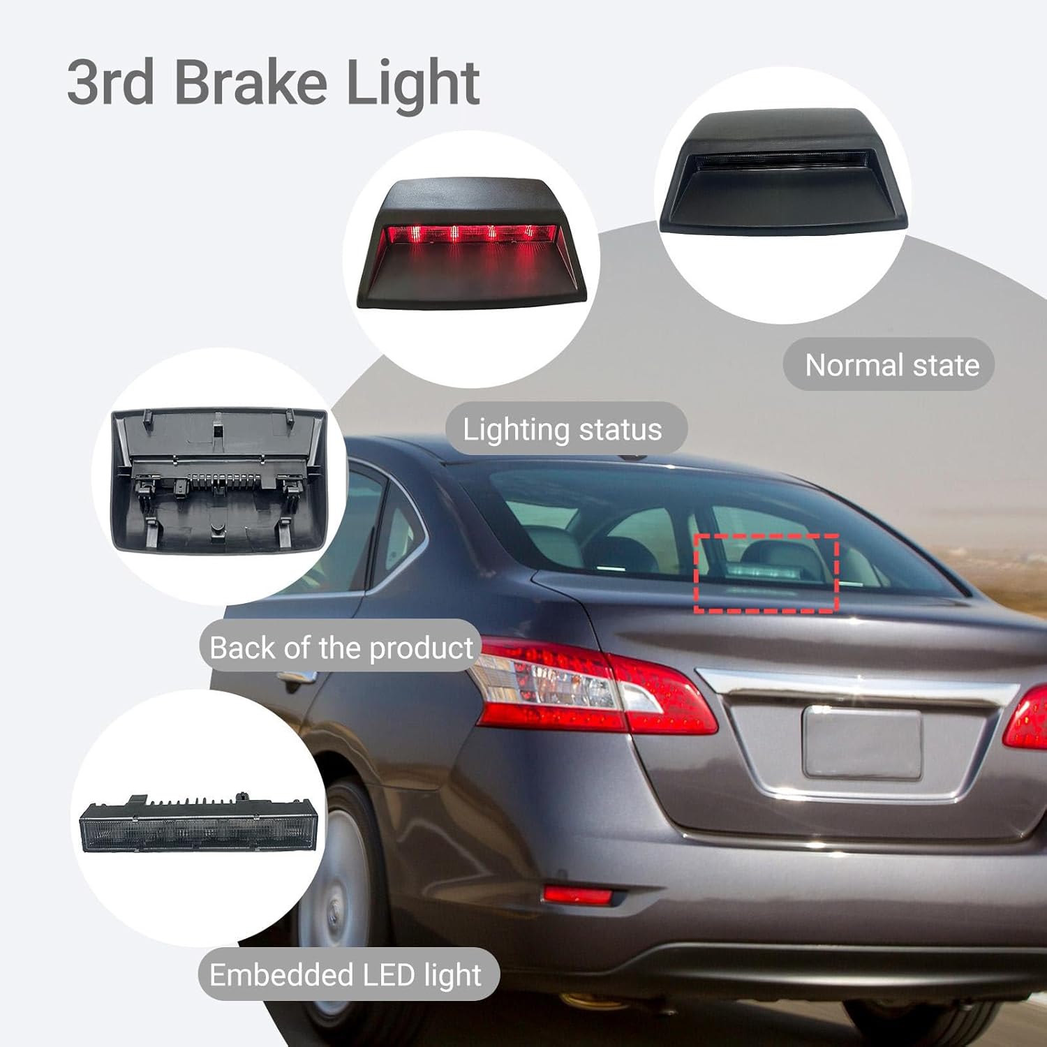3rd Third Brake Light Full LED Rear Center Waterproof High Mount Stop Light 3rd Lamp Compatible With 2012 2013 2014 2015 2016 2017 2018 Nissan Sentra Repalcement 26590-3RA0B 26590-3RA0A